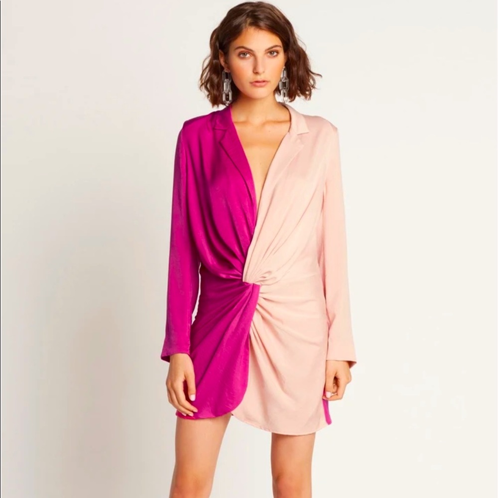 Color block silk mini dress